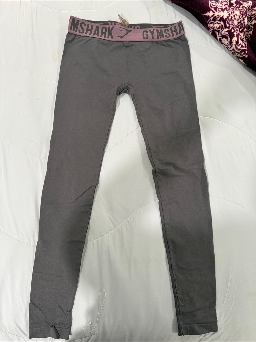 Gymshark Gray Leggings with Pink Branded Waistband